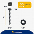 5/16 x 2 (50 Pack) Lag Screw Kit, 50 Screws and 50 Washers, Ceramic Black Ruspert Coating for Exterior Use, Meets ASTM A307 and ASME B18.2.1, Industrial/Commerical Grade by Makers Bolt