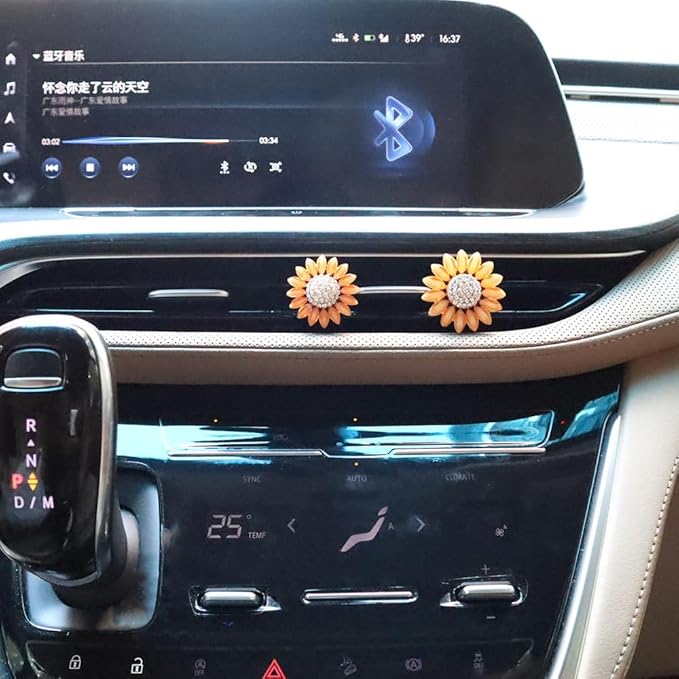 4pcs Sunflower Air Vent Clips Car Air Freshener Bling Sunflower Car Accessories for Women Car Interior Decorations Yellow Beige 2 sizes Refillable Flowers Car Vent Clips