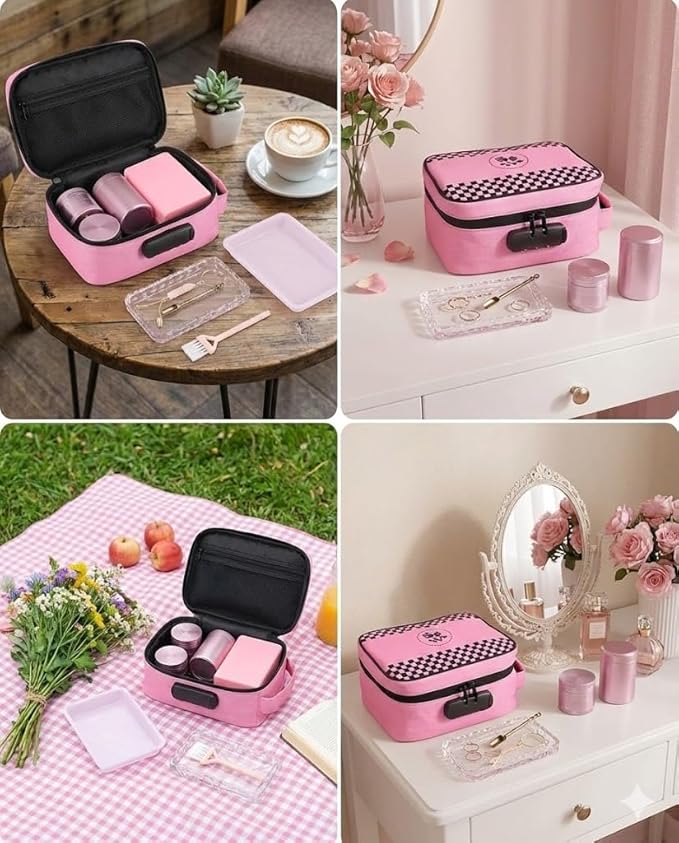 ANZOME Large Smell Proof Storage Bag, Lockable Travel Organizer Case with 3-Digit Combination Lock, Activated Charcoal Odor Control, Waterproof Zipper Pouch with 7 Accessories, Pink