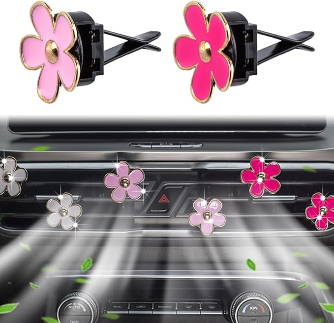 6 Pcs Daisy Flower Air Vent Clip Air Conditioning Outlet Clip Car Air Freshener Clip Car Interior Decor Charm Colorful Car Interior Accessories for Girls Women (Tricolor)