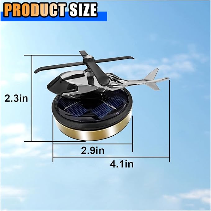 Helicopter Car Air Fresheners - Solar Rotating, Creative Perfume Decoration, Airplane Fragrance Diffuser for Home, Office (Gold)