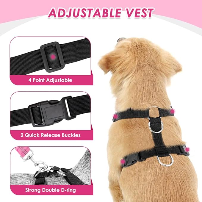 Lukovee Dog Seat Belt for Car, Adjustable Dog Car Harness for Large Medium Small Dogs, Soft Padded & Breathable Mesh Dog Seatbelt with Car Strap and Carabiner (A-Pink,XXXS)