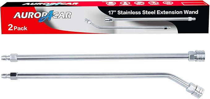 Pressure Washer Extension Wand, Power Washer Wand Extension, Stainless Steel Lance 1/4 Inch Quick Connect to M22, 17 Inch Extension Wand and 30 Degree Curved Angled Extension Wand, 2 Pack