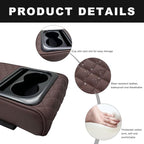 Car Center Console Armrest Pillow, 14"×8.3" Waterproof Leather Armrest Box Cover with Cup and Phone Holder, Soft Memory Foam Arm Rest Console Pad Protector for SUV Truck (Coffee, Embroidery)