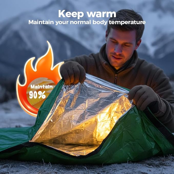 2026 New Blanket, Emergency Sleeping Bag for Survival, Blanket with Emergency Whistle Waterproof, Compact Lightweight, Emergency Mat for Survival Kit Car Camping Gear Hiking Go (Green*3)
