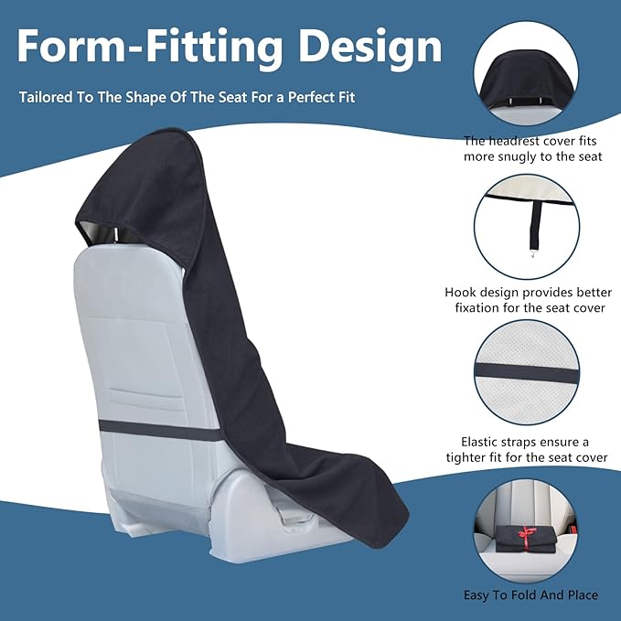 Towel Car Seat Covers - Super Absorbent Front Seat Protectors for Gym, Pets & Travel | Quick-Dry Towel Fabric | Universal Non-Slip Fit for Sedan, SUV, Truck (1 Pack Black)