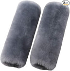 OGLAND 2 Pack Natural Fur Comfort Auto Authentic Sheepskin Car Seat Belt Pads for Adults, Soft Texture Shoulder Neck Cushion Pad Protector, Genuine Australia Merino Wool Cover (Blue Gray)