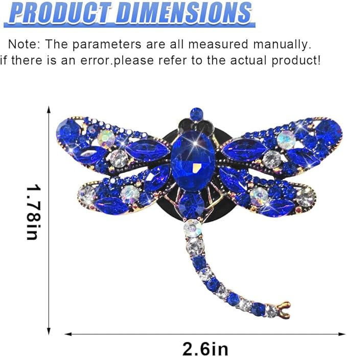 2PCS Bling Dragonfly Car Air Vent Clips, Crystal Rhinestone Car Air Conditioning Outlet Clip, Universal Cute Vehicle Interior Diffuser Decoration Accessories for Women(Blue)