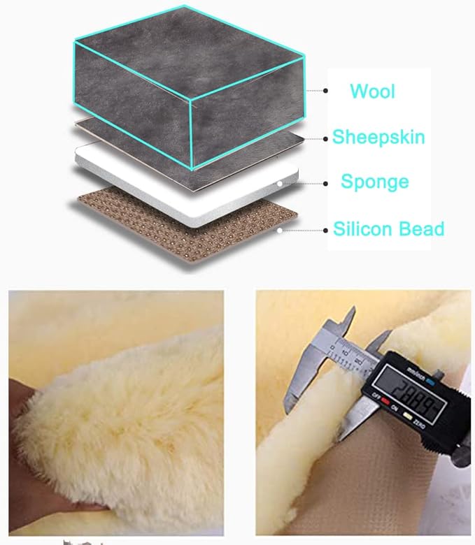 OGLAND Fluffy Genuine Australia Sheepskin Car Seat Cover for Auto Interior Accessories with Soft Fuzzy Wool Eco-Friendly Natural Fur Non-Slip (Graphite, Front)