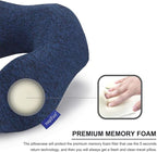 napfun Neck Pillow for Traveling, Upgraded Travel Neck Pillow for Airplane 100% Pure Memory Foam Travel Pillow for Flight Headrest Sleep, Portable Plane Accessories, Blue