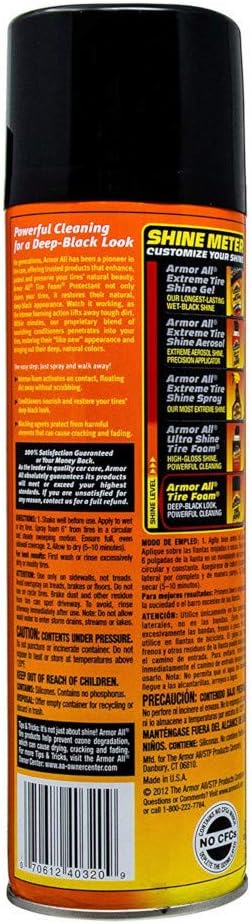 Armor All Tire Foam, Tire Cleaner Spray for Cars, Trucks, Motorcycles, 20 Oz Each, 1.25 Pound (Pack of 5)