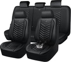 CAR PASS 3D Foam Faux Leather Car Seat Covers Full Set,Waterproof Leather Seat Cover for Cars,Luxury Universal Fit for SUV Truck Sedan Automotive, Armrest Airbag Compatible Anti-Slip, All Black