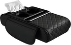 Car Center Console Organizer Armrest Storage Box with 2 Cup Holders-Universal 5-in-1 Leather Cushion Cover,Phone Slot & Tissue Holder for SUV/Sedan(Black)