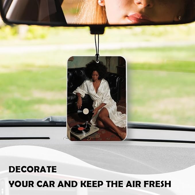 Modern Trendy Black Woman Car Air Freshener 3 Pcs, African American Feminist Music Disc Air Freshener Hanging Decor for Cars Closet Drawer Books Accessories Gifts