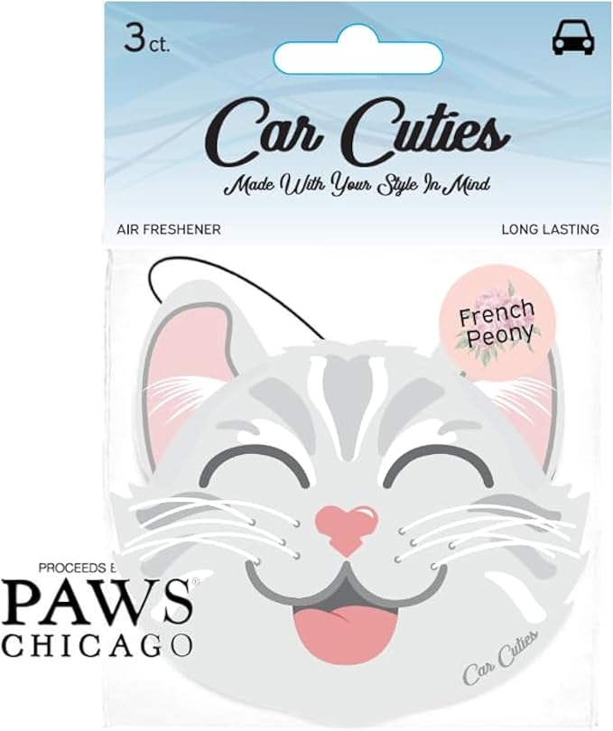 Cute CAT CAR AIR FRESHENER - Cute Cat Design, Long-Lasting Scent, Portion of Proceeds Benefit PAWS Chicago (French Peony)