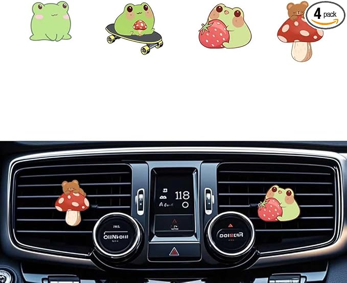 Cute Car Air Freshener Clips,Frog and Mushroom Car Vent Clip,Car Air Conditioner Clip,Auto Vent Decoration Accessories,Automotive Interior Decoration Gifts for Men/Women