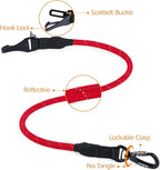 PetBonus Dog Seat Belt for Car, Durable Rope Dog Car Harness Seatbelt for Vehicle, Pet Tether Safety Restraint with Heavy Duty Buckle Hook Latch Lockable Clip for Small Medium Large Breeds (Red)