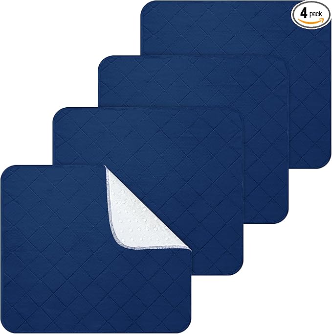 Waterproof Chair Pads for Incontinence, 4 Pack Reusable Seat Protector Pads 18" x 16", Absorbent Wheelchair Pad Covers, Washable Chair Pads for Adults, Kids & Pets - Navy Blue