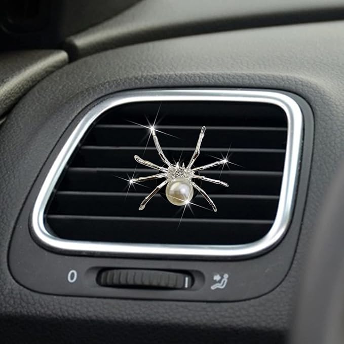 Bling Spider Car Air Fresheners Vent Clips, Cute Lovely Spider Car Air Vent Clips Funny Diamond Diffuser Vent Clip Decoration Interior Decor Bling Accessories for Women Men（Silver）
