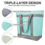 CIVJET Insulated Reusable Tote Bag for Grocery Shopping for Women/Men, Pizza/Food Delivery Bag to Keep Food Cold/Hot for Commercial Food Transport, Cooler bags for Travel/Beach/Picnic, Green