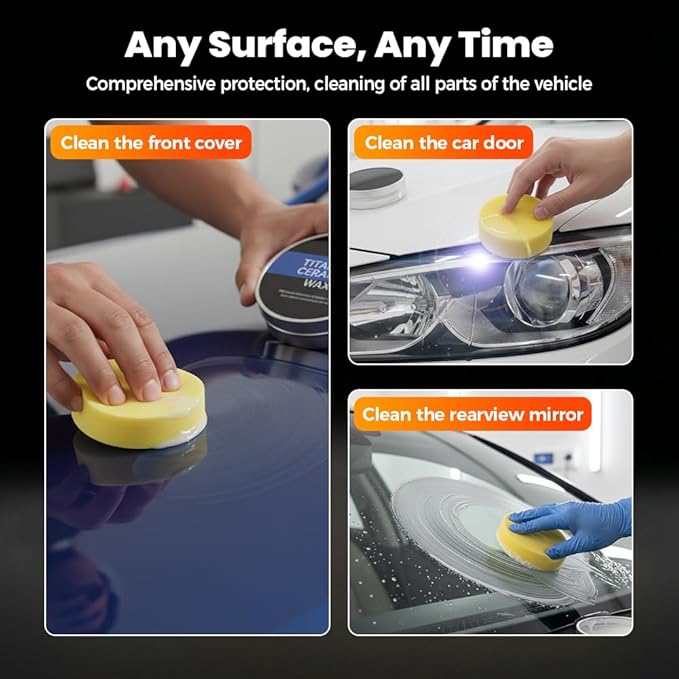 Titanium Ceramic Wax Cream, 2026 Upgrade Ceramic Wax, Auto Car Coating Polishing Waxes, Auto Car Scratch Repair Paste, Vehicle Paint Care with Sponge, Lasting, Easy Application (3, L)