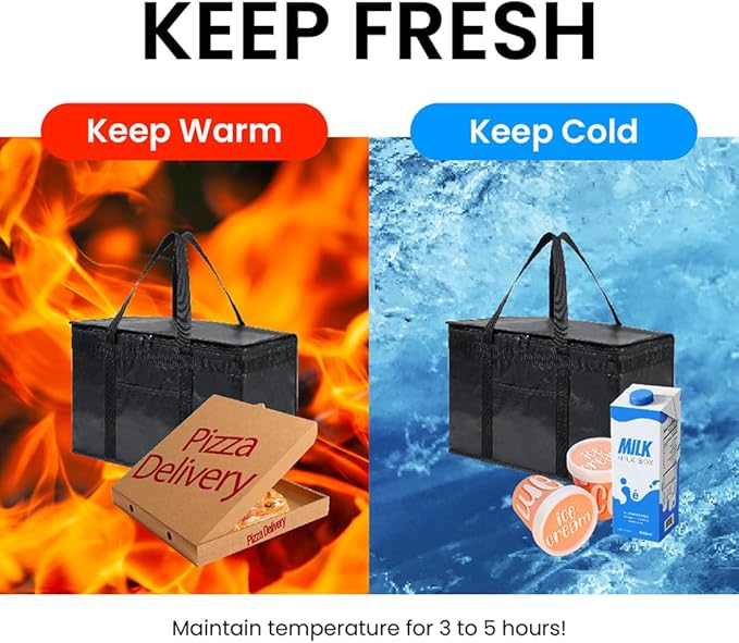 NZ home Insulated Bags for Food Delivery (2XL PRO) Grocery Shopping Cooler Bag, Pizza Delivery, Hot & Cold Catering Tote, Reusable, Foldable & Heavy Duty (Red)