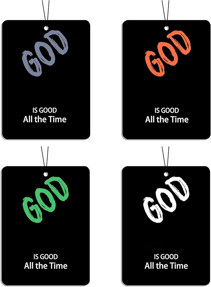 God Is Good Car Air Freshener 4 Pcs, Christian Religious Quote Scented Hanging Decor for Women Men, Vehicles Home Church, Faith Based Mirror Gift