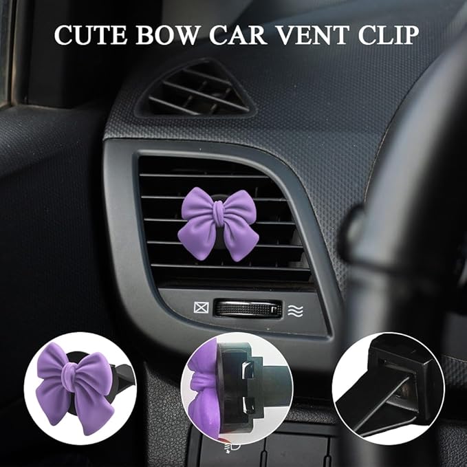 6PCS Bow Car Air Vent Clips, Cute Car Air Freshener Outlet Vent Clip, Coquette Bow Car Diffuser Perfume Clip, Universal Auto Air Conditioning Accessories for Women Girls (Purple, 6PCS)