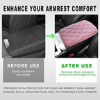 Car Center Console Cushion Pad, 12.48×7.40 Inches Waterproof Car Armrest Seat Box Cover, Comfortable PU Leather Vehicle Armrest Cover Protector, Car Decor Interior Accessories (Pink)