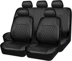 Universal Deluxe Pu Luxury Vinyl Faux Leather Car Seat Covers Full Set, Airbag Compatible, Breathable, Fit for Cars, Trucks, SUV (All Black)