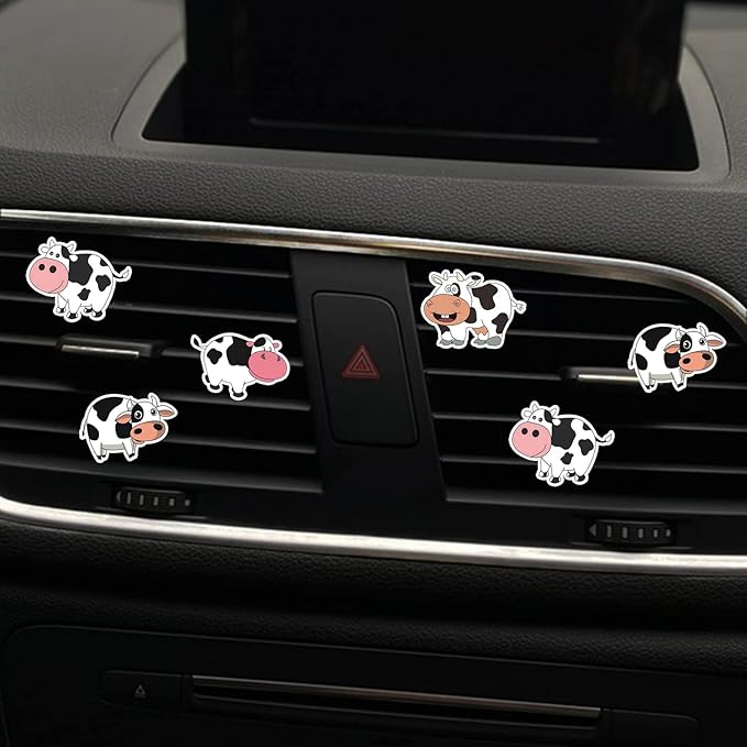6 Pcs Cow Print Air Vent Clips, Cute Cow Car Air Fresheners Vent Clips Funny Car Decoration Cars Interior Decor Cars Accessories for Women Men