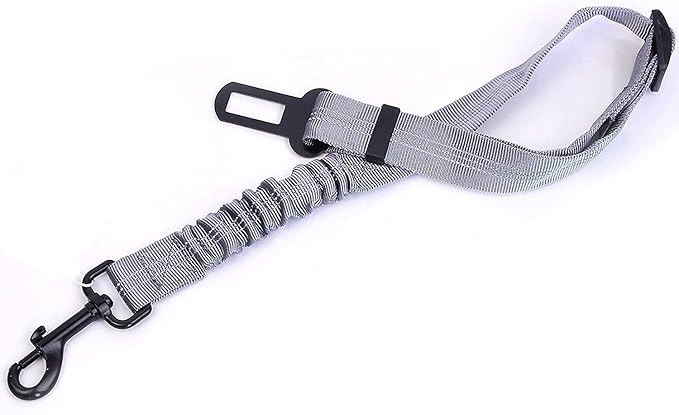 3 Colors Dog Safety Belt Pet Seat Belt Dog Car Harness Adjustable 360° zinc Alloy Buckle with Elastic,High Strength,Wear-Resistant and Durable,Easy to Install,Easy to Wash(Grey)