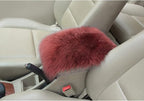 Center Console Cushion Pad/Cover, 11.4"x7.4" Furry Armrest Cover for Cars, Vehicles, SUVs, Premium Sheepskin Wool, Car Interior Accessories for Women(Wine Red)