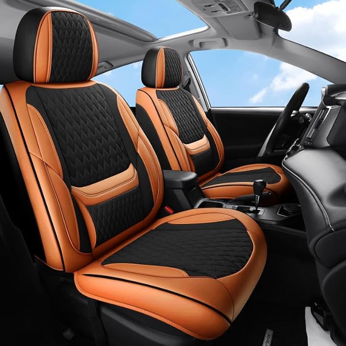 Car Seat Covers Full Set Custom Fit for Ford Maverick 2022-2026 - Premium Faux Leather with Lumbar Support | Breathable, Waterproof, Anti-Slip, Durable (Black&Brown,Full Set)