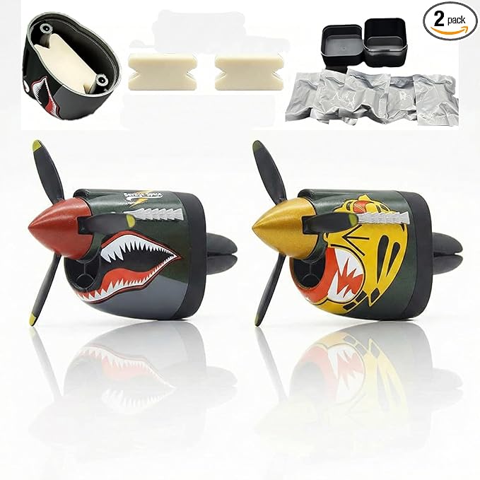 P-40 Warhawk Car Air Freshener with Spinning Propeller - Vent Clip Dashboard Decor for Men, Long Lasting Odor Eliminator & Aviation Gift (style-D-2PCS)