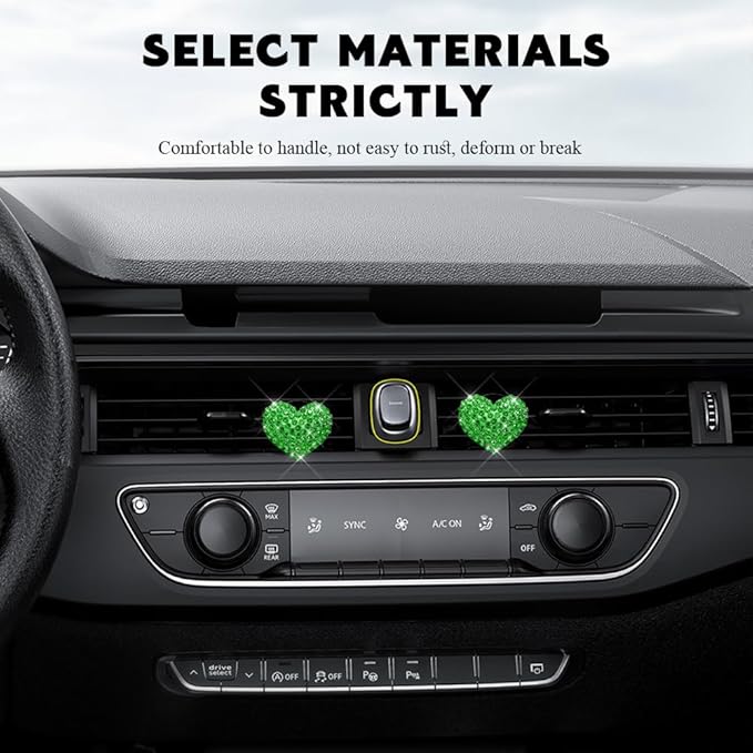 4PCS Bling Heart Air Vent Clips, Car Air Freshener for Women, Air Fresheners Diffuser Clip Charm, Car Air Conditioning Outlet Clip Decorative Accessory for Women Girls (Green, Style1)
