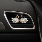 Katutude 2 Pcs Crystal Swan Car Air Vent Clips with Fragrance Tablets, Car Diffuser Air Freshener Vent Clips Air Conditioner Outlet Clip Charm Bling Car Interior Decoration, White