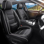 Car Seat Covers Full Set Custom Fit for Saturn Aura 2006-2009-Luxury Leather with Lumbar Support, Breathable, Waterproof, Anti-Slip, Durable, Easy to Install (Black&White,Full Set)