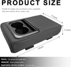 Car Center Console Armrest Pillow, 14"×8.3" Waterproof Leather Armrest Box Cover with Cup and Phone Holder, Soft Memory Foam Arm Rest Console Pad Protector for SUV Truck (Black, Glossy)