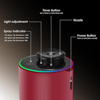 Waterless Essential Oil Diffuser with 8 Color LED Night Light, 3 Mist Levels & Timers, Portable Rechargeable Aromatherapy Diffuser for Home Car Room Studio Office, Black Metal (Red)