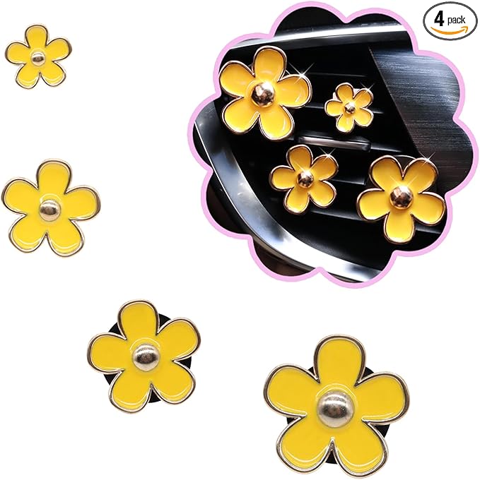 Flowers Air Vent Clips,Daisy Car Air Freshener,4pcs Yellow Flower Car Accessories for Women,Lavender Scent,Dashboard Decorations,Refillable Clips On Air Freshener