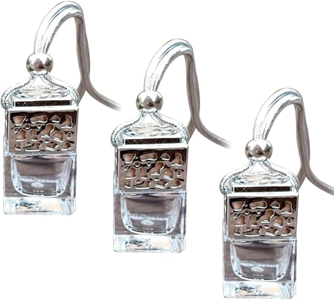 3Pcs Car Air Freshener Ornament, KIMISS Car Hanging Diffuser Empty Glass Perfume Bottle Air Freshner Refillable Fragrance Diffuser Empty Glass Bottle (silver)