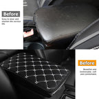 HZEL Car Center Console Cushion Pad, PU Leather Vehicle Armrest Protection Cover, Waterproof Automotive Interior Arm Rest Seat Box Mat Accessories, Universal for SUV, Sedan, Truck (Black/White)