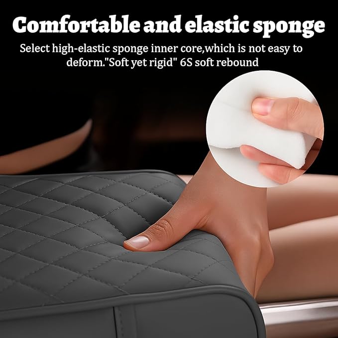Car Center Console Cover, Memory Foam Nappa Leather Vehicle Armrest Cushion with Tissue Box, 2 Storage Bag & Holder, Automotive Arm Rest Protector Accessories, Universal Fit (Orange)
