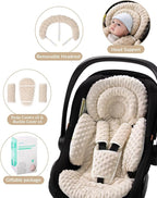 Infant Car Seat Insert with Extra Cushion for Preemie to Toddler, Reversible Newborn Carseat Insert for Baby Head Body Support, Fits for Stroller, Baby Swing, Bouncer - Dots, Beige