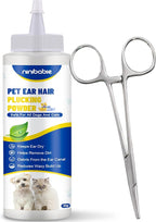 Upgraded Dog Ear Powder with 5.5 Inch Hair Removal Tool, Pet Ear Grooming Cleaner for Wax and Odor Control, Keeps Ears Dry & Soothes Itchiness