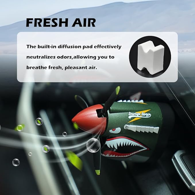 P-40 Fighter Plane Car Vent Decor,Creative Air Vent Clips Fit for Horizontal/Vertical Air Vents,P-40 Warhawk Car Airs Freshener with Rotating Propeller as Cool Gifts for Men