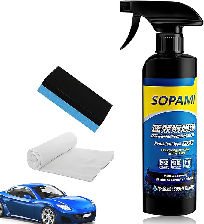 Sopami Car Coating Spray, Quick Effect Coating Agent for Car, Quickly Coat Car Wax, Car Scratch Wax Polish Spray Waterless Wash, Easy to Use (1set)
