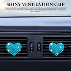 4PCS Heart-Shaped Car Vent Clip with Rhinestone, Vent Clip Car Accessories, Sparkly Rhinestone Bling Diamond Freshener Holder, Air Conditioning Outlet Ornament for Women Girls (Blue, Style1)