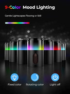 Waterless Diffuser for Essential Oil: Mini Battery Scent Diffuser for Room&Home&Car with 9 Colors LED Light - Aroma Cool Mist Machine Charcoal Black